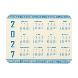 2027 Kalender, Grekisk Fret, Blå på Kosmisk Latte Magnet