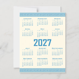 2027 Kalender, Grekisk Fret, Blå på Kosmisk Latte Magnetisk Inbjudningskort