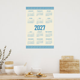 2027 Kalender, Grekisk Fret, Blå på Kosmisk Latte Poster