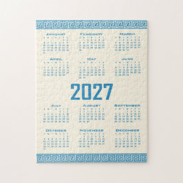 2027 Kalender, Grekisk Fret, Blå på Kosmisk Latte Pussel