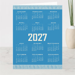 2027 Kalender, Grekisk Fret, Cosmic Latte på Blå Kort