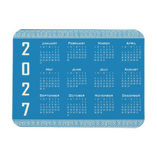 2027 Kalender, Grekisk Fret, Cosmic Latte på Blå Magnet