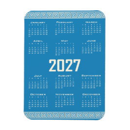 2027 Kalender, Grekisk Fret, Cosmic Latte på Blå Magnet