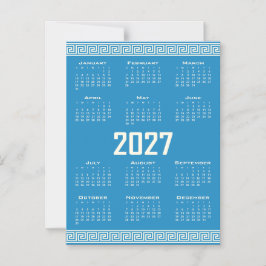 2027 Kalender, Grekisk Fret, Cosmic Latte på Blå Magnetisk Inbjudningskort