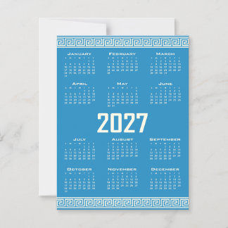 2027 Kalender, Grekisk Fret, Cosmic Latte på Blå Magnetisk Inbjudningskort