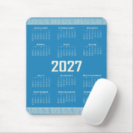 2027 Kalender, Grekisk Fret, Cosmic Latte på Blå Musmatta