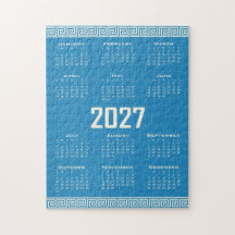 2027 Kalender, Grekisk Fret, Cosmic Latte på Blå
