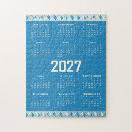2027 Kalender, Grekisk Fret, Cosmic Latte på Blå Pussel