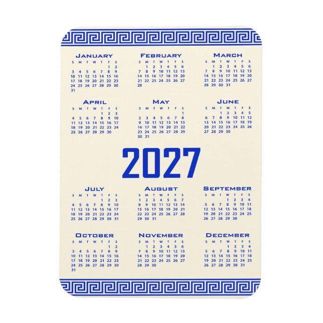 2027 Kalender, Grekisk Fret, Grekisk Blå Cosmic La Magnet (Vertikal)