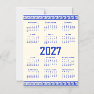 2027 Kalender, Grekisk Fret, Grekisk Blå Kosmisk L Magnetisk Inbjudningskort