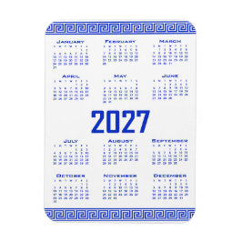 2027 Kalender, Grekisk Fret, Grekisk Blå på Vit Magnet