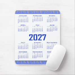 2027 Kalender, Grekisk Fret, Grekisk Blå på Vit Musmatta