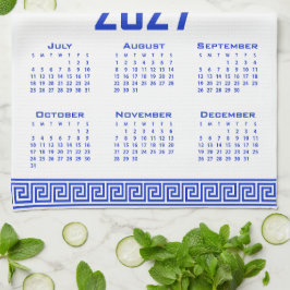 2027 Kalender, Grekisk Fret, Grekisk Blå på Vitt Kökshandduk