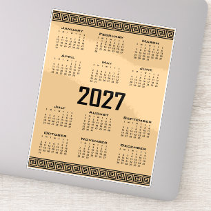 2027 Kalender, Grekisk Fret, Svart på Beige Klistermärken