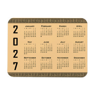 2027 Kalender, Grekisk Fret, Svart på Beige Magnet