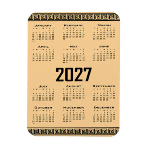 2027 Kalender, Grekisk Fret, Svart på Beige Magnet
