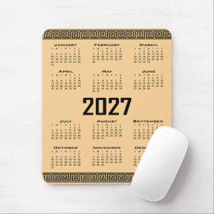 2027 Kalender, Grekisk Fret, Svart på Beige Musmatta
