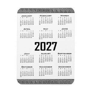 2027 Kalender, Grekisk Fret, Svart på Vitt Magnet