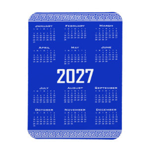 2027 Kalender, Grekisk Fret, Vit på Grekisk Blå Magnet