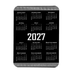 2027 Kalender, Grekisk Fret, Vit på Svart Magnet