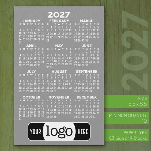 2027 Kalender - Grundläggande Grått Minimalt Logot Brevpapper (2027 Calendar Stationery Sheets - 5.5 x 8.5 with logo)