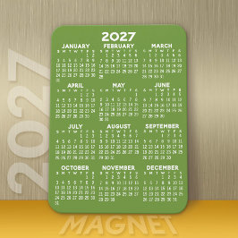 2027 Kalender - Grundläggande Minimal Grön Vit Mod Magnet