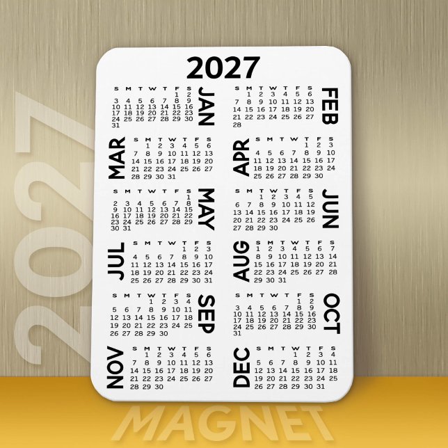 2027 Kalender - Grundläggande Minimal Svart och Vi Magnet (Modern 2027 Calendar Magnet)