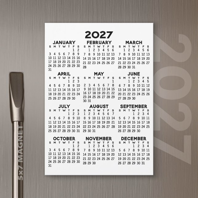 2027 Kalender - Grundläggande Minimalistisk Magnet (2027 Calendar Magnet)