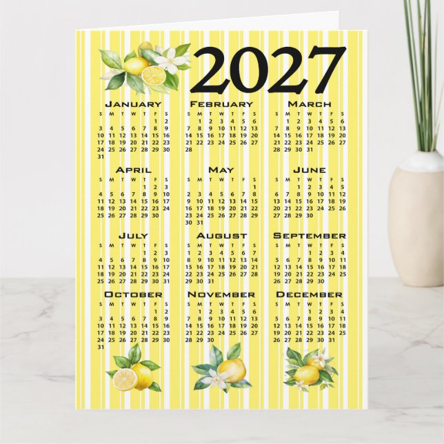 2027 Kalender Italiensk Stil Citron Gula Ränder Kort (Framsida)