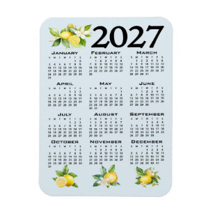 2027 Kalender Italiensk Stil Citroner Blå Bakgrund Magnet