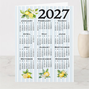 2027 Kalender Italiensk Stil Citroner Blå Ränder Kort