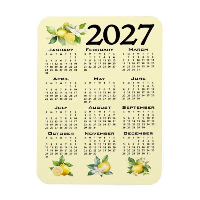 2027 Kalender Italiensk Stil Citroner Gul Magnet (Vertikal)