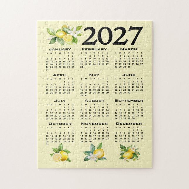 2027 Kalender Italiensk Stil Citroner Gul Pussel (Vertikal)