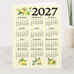 2027 Kalender Italiensk Stil Citroner Gula Ränder Kort