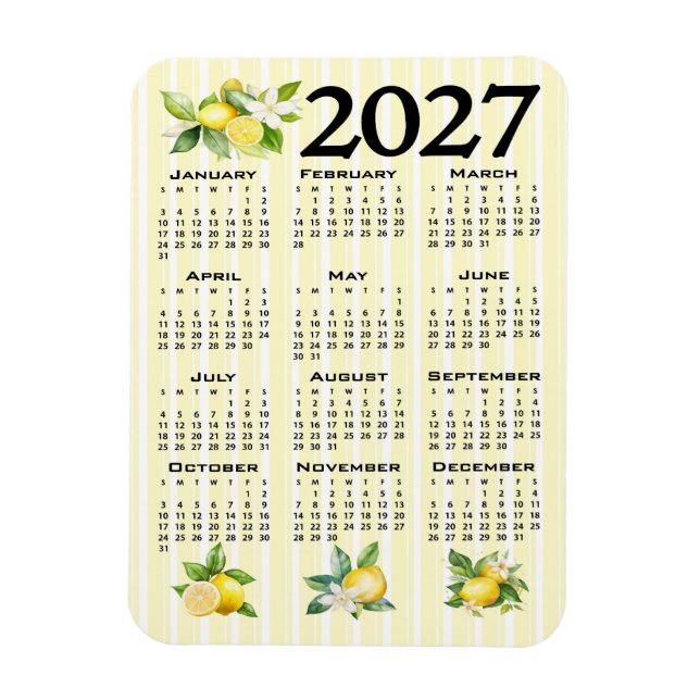 2027 Kalender Italiensk Stil Citroner Gula Ränder Magnet (Vertikal)