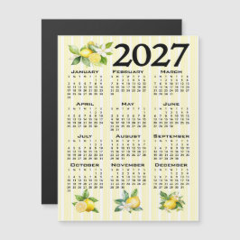 2027 Kalender Italiensk Stil Citroner Gula Ränder Magnetisk Inbjudningskort