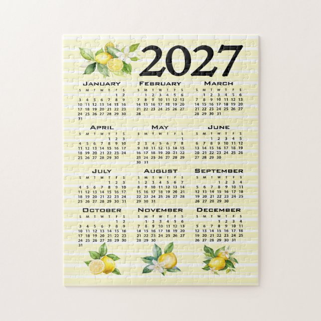 2027 Kalender Italiensk Stil Citroner Gula Ränder Pussel (Vertikal)
