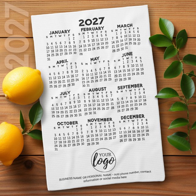 2027 Kalender - logotyp, affärspromo Kökshandduk (2027 Calendar on a Kitchen Towel)