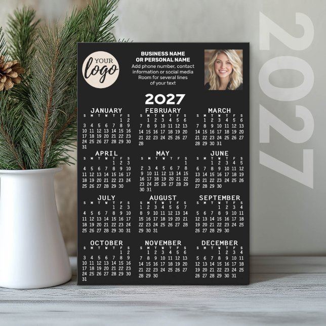 2027 Kalender - logotyp, foto, företag - svart Julkort (2027 Calendar card)
