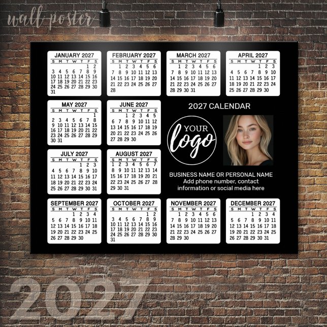 2027 Kalender - logotyp, fotoföretag Poster (2027 Calendar Poster)