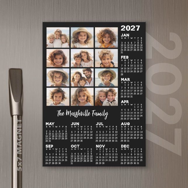 2027 Kalender med 12 bilder - År Magnetisk (Custom 2027 Calendar Magnet with Photos and Text Photos and Text)