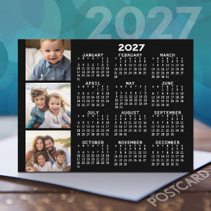 2027 Kalender med 3 Fotos Kollage - svart Vykort