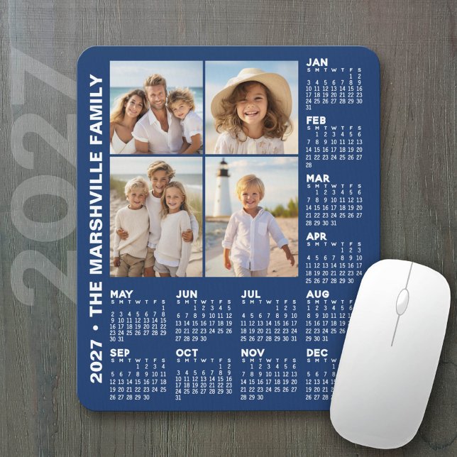 2027 Kalender med 4 bilder - Blå Musmatta (2027 Calendar on a mousepad - add your photos)