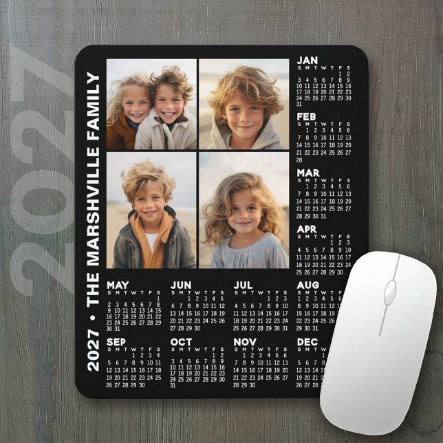 2027 Kalender med 4 bilder - Svart Musmatta (2027 Calendar on a mousepad - add your photos)