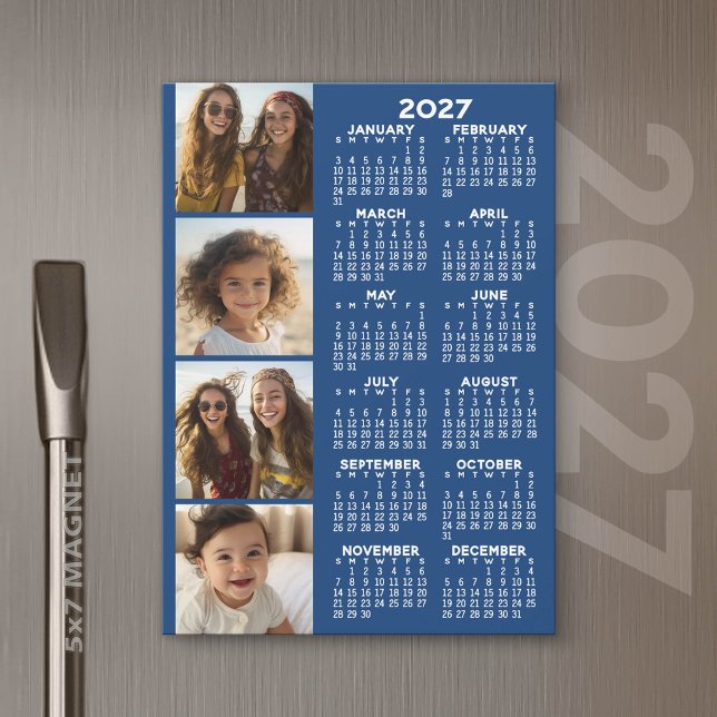 2027 Kalender med 4 Foto Collage Magnetisk Kort (2027 Calendar)