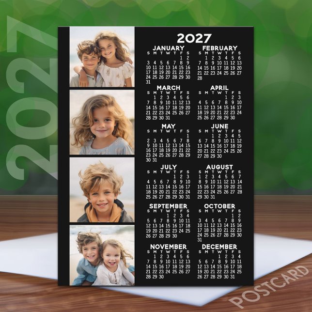 2027 Kalender med 4 Foto Collage Vykort (2027 Calendar on a Postcard)