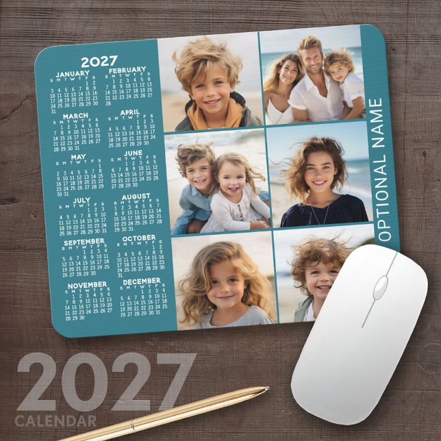 2027 Kalender med 6 Foto Collage Musmatta (2027 Calendar Mousepad)