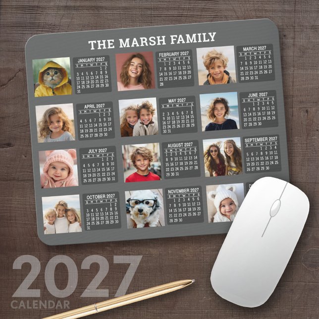 2027 Kalender med en bild för varje månad Musmatta (2027 Calendar Mousepad)