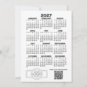 2027 Kalender med företagslogotyp och QR-kod Julkort