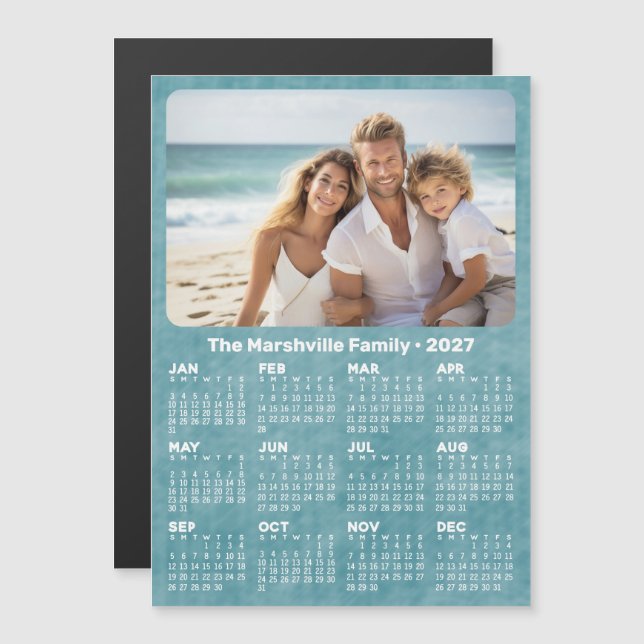 2027 Kalender med Foto Anpassad Text Magnetisk Kor (Fram/baksida)